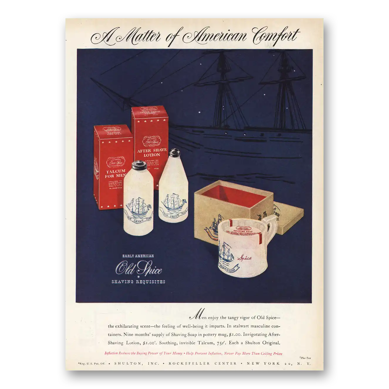 1945 Old Spice Matter of American Comfort Vintage Magazine Print Ad