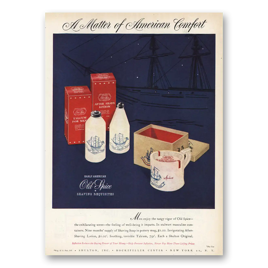 1945 Old Spice Matter of American Comfort Vintage Magazine Print Ad