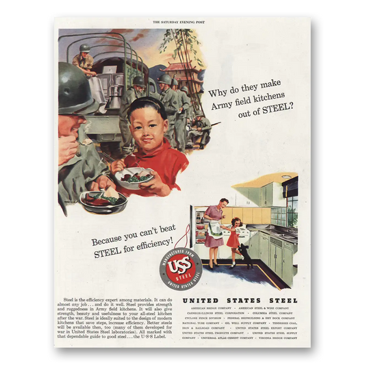 1945 United States Steel Army Field Kitchens Vintage Magazine Print Ad