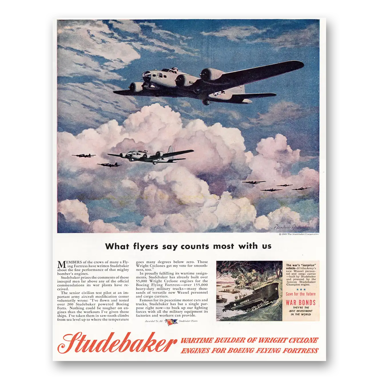 1945 Studebaker What Flyers Say Counts Most With Us Vintage Magazine Print Ad