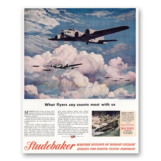 1945 Studebaker What Flyers Say Counts Most With Us Vintage Magazine Print Ad