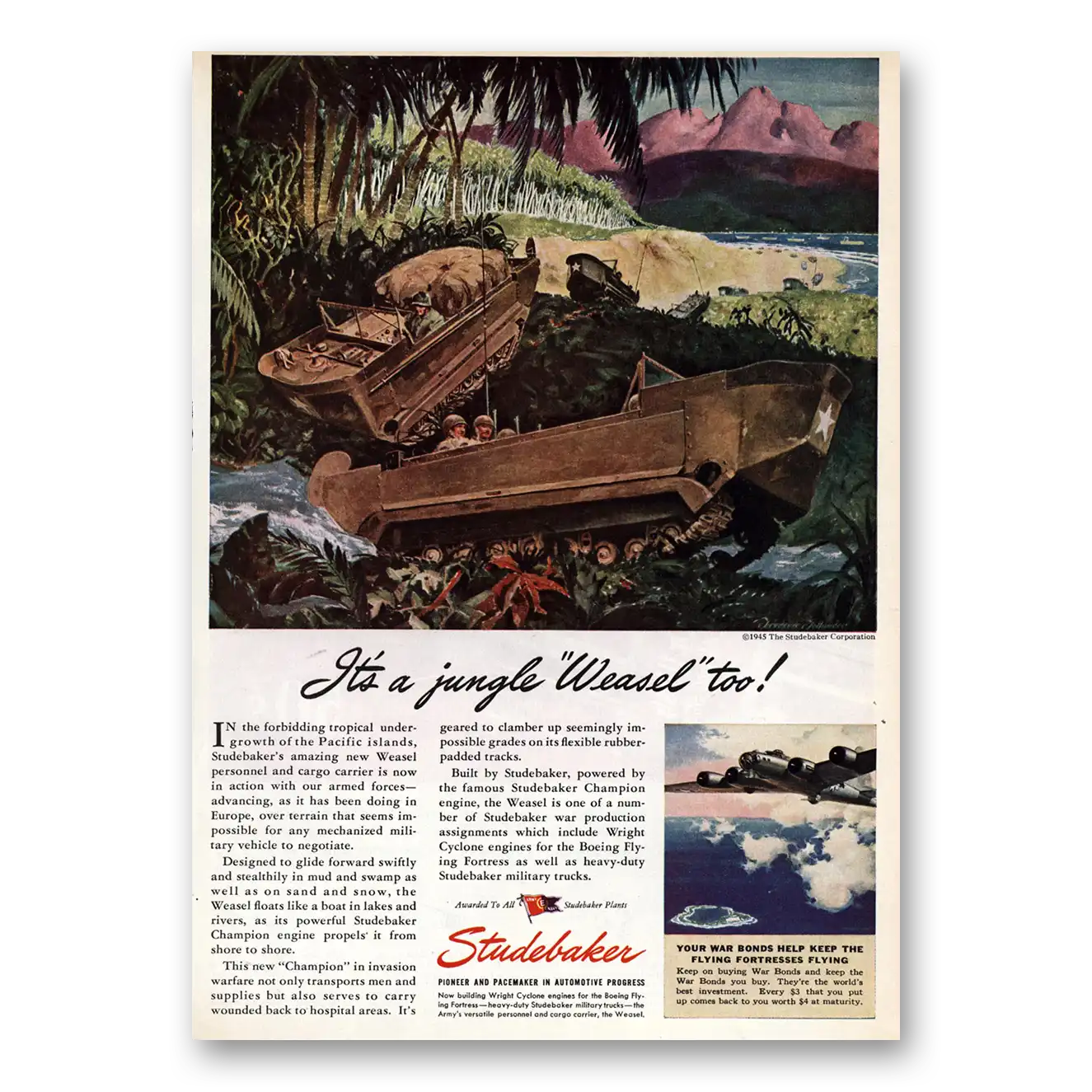 1945 Studebaker Jungle Weasel Too Vintage Magazine Print Ad