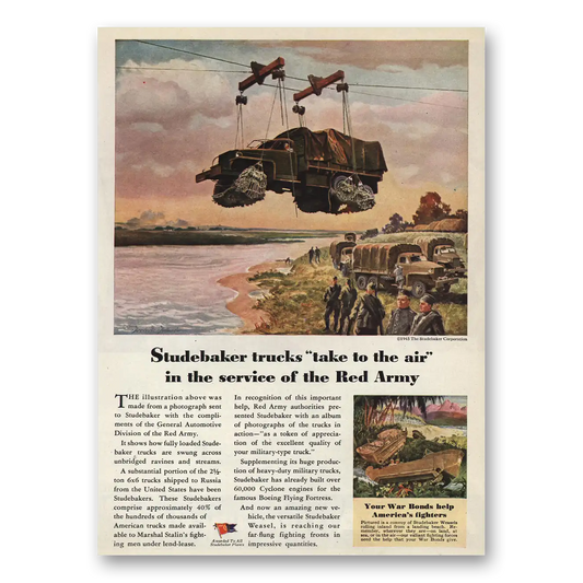 1945 Studebaker Trucks Take to the Air Service of Red Army Vintage Magazine Print Ad