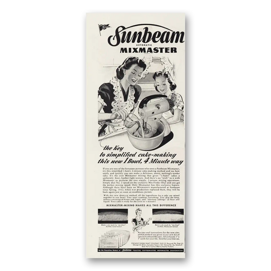 1945 Sunbeam Mixmaster Simplified Cake Making Vintage Magazine Print Ad