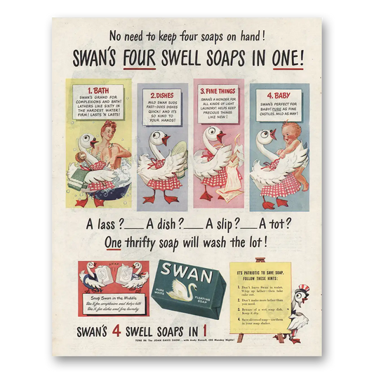 1945 Swan Soap Lass Dish Slip Tot Vintage Magazine Print Ad