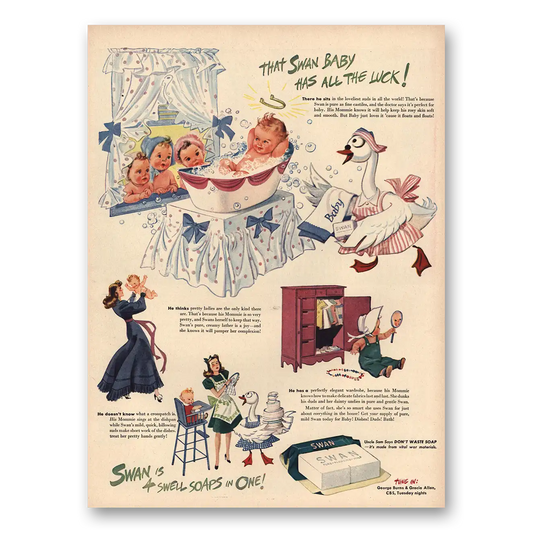 1945 Swan Soap Swan Baby Has All the Luck Vintage Magazine Print Ad