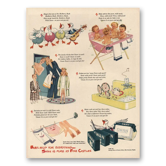 1945 Swan Soap Baby Mild for Everything Vintage Magazine Print Ad