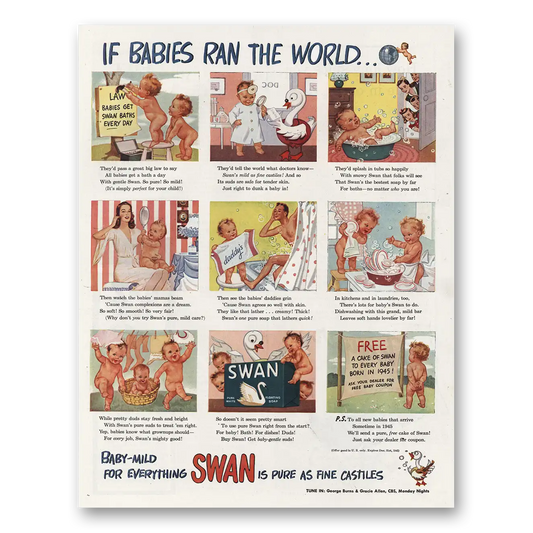 1945 Swan Soap If Babies Ran World Vintage Magazine Print Ad