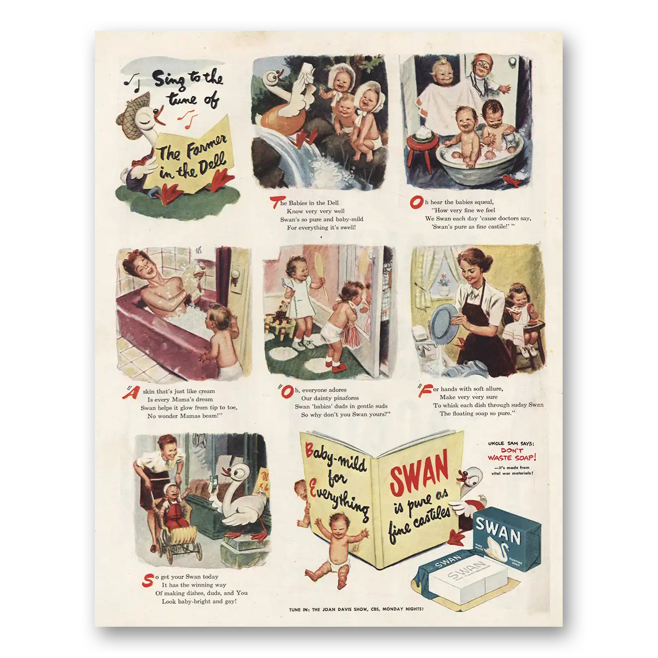 1945 Swan Soap Farmer In the Dell Vintage Magazine Print Ad