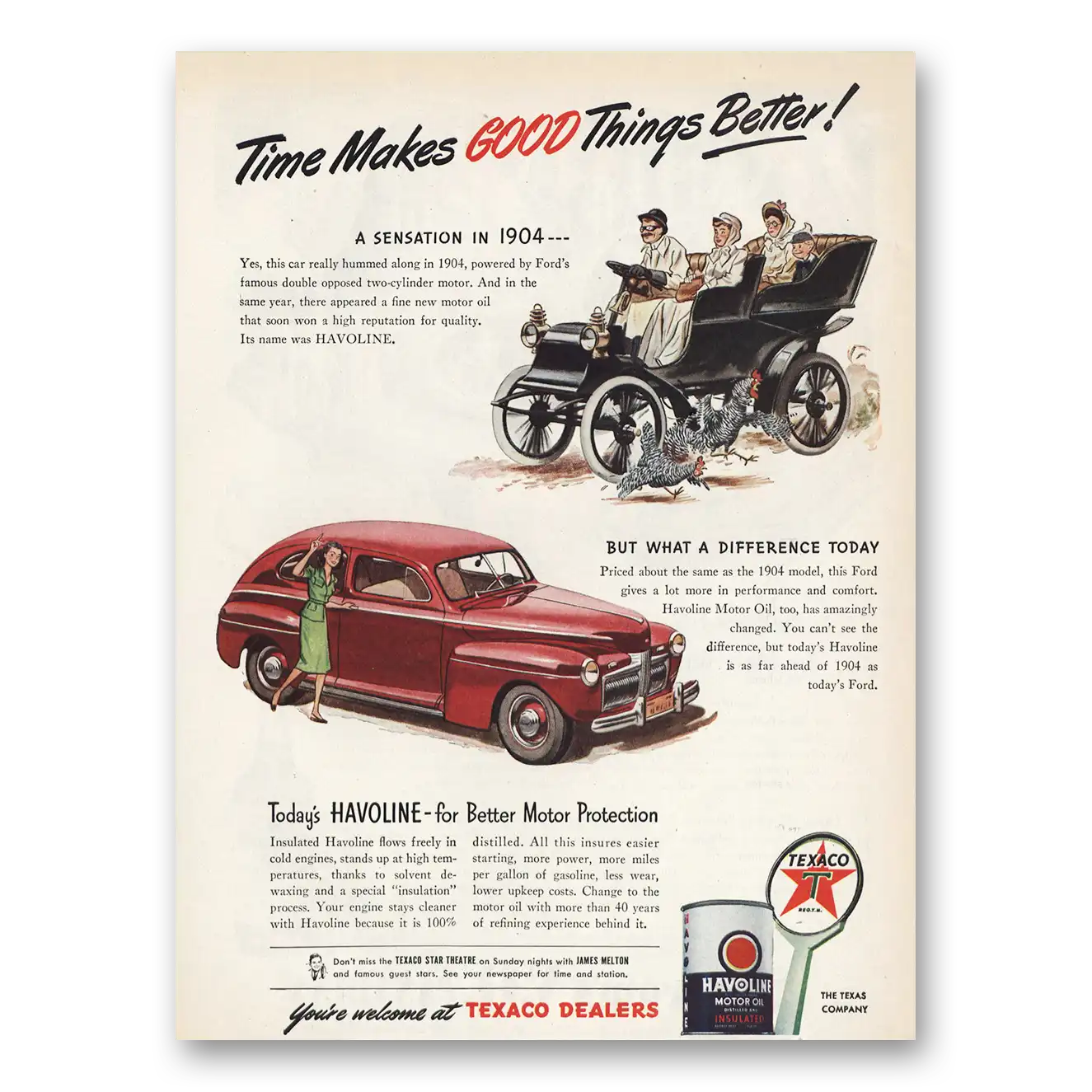 1945 Havoline Motor Oil Time Makes Good Things Better Vintage Magazine Print Ad