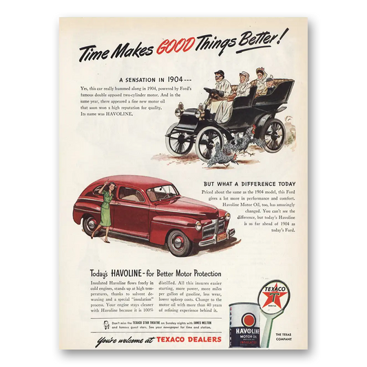 1945 Havoline Motor Oil Time Makes Good Things Better Vintage Magazine Print Ad