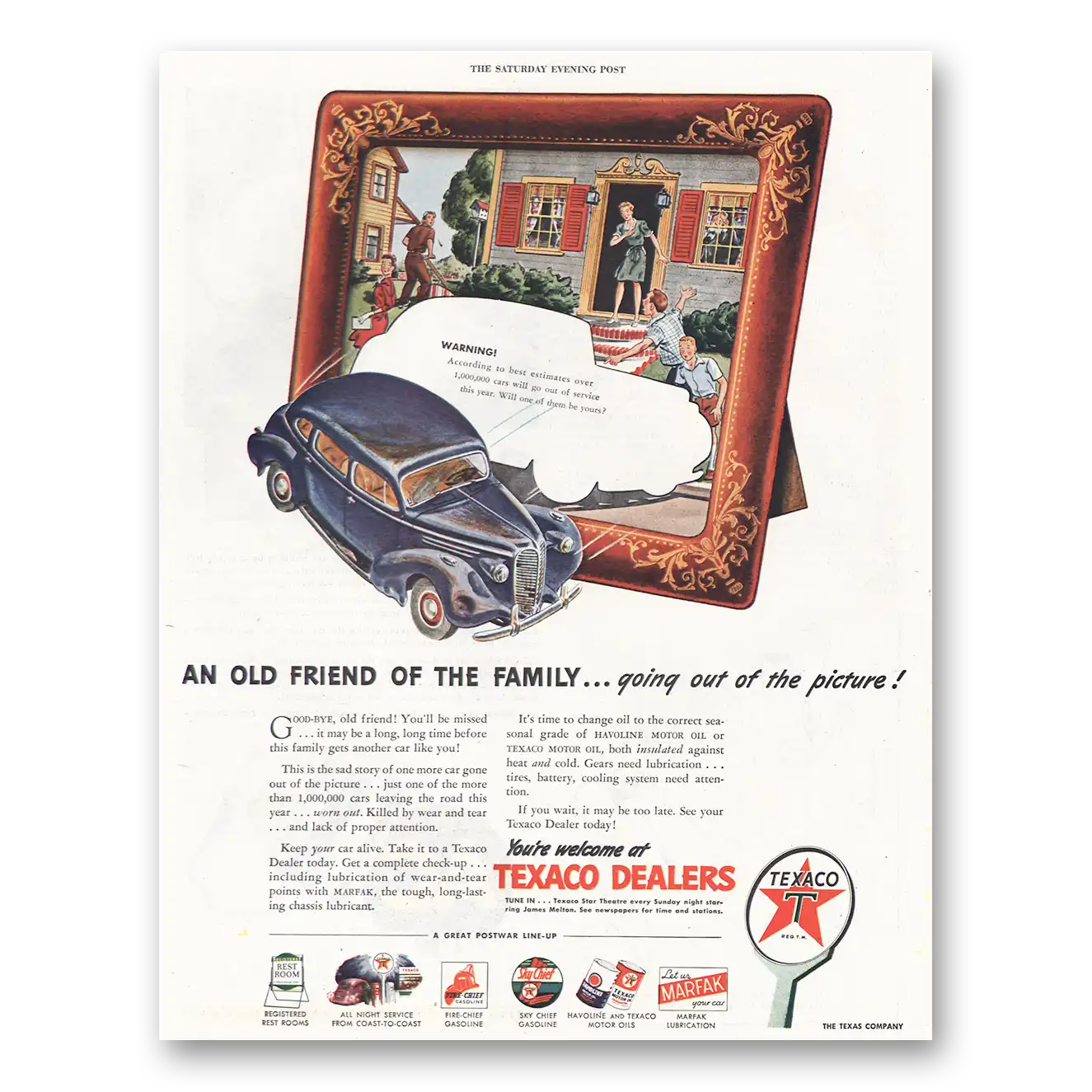 1945 Texaco An Old Friend of the Family Vintage Magazine Print Ad