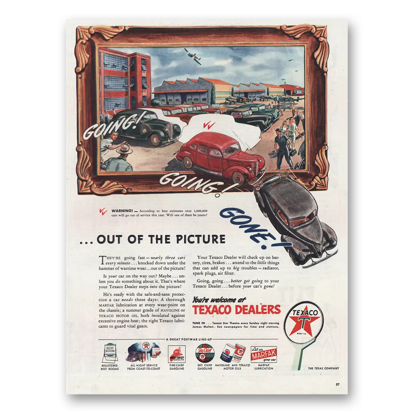 1945 Texaco Out of the Picture Vintage Magazine Print Ad