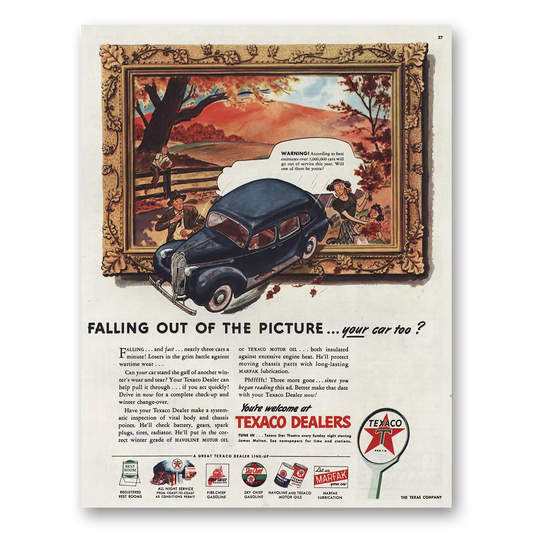 1945 Texaco Falling Out of the Picture Vintage Magazine Print Ad