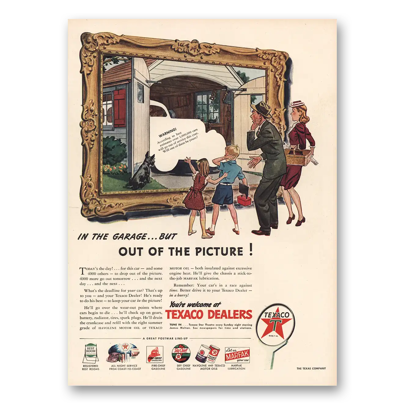 1945 Texaco In Garage Out of Picture Vintage Magazine Print Ad