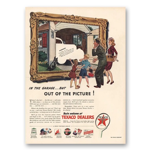 1945 Texaco In Garage Out of Picture Vintage Magazine Print Ad