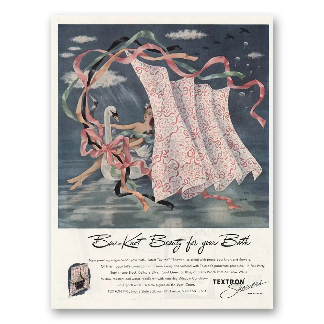 1945 Textron Bow Knot Beauty Bath Vintage Magazine Print Ad