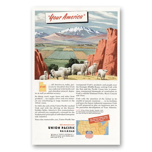 1945 Union Pacific Railroad Your America Utah Vintage Magazine Print Ad