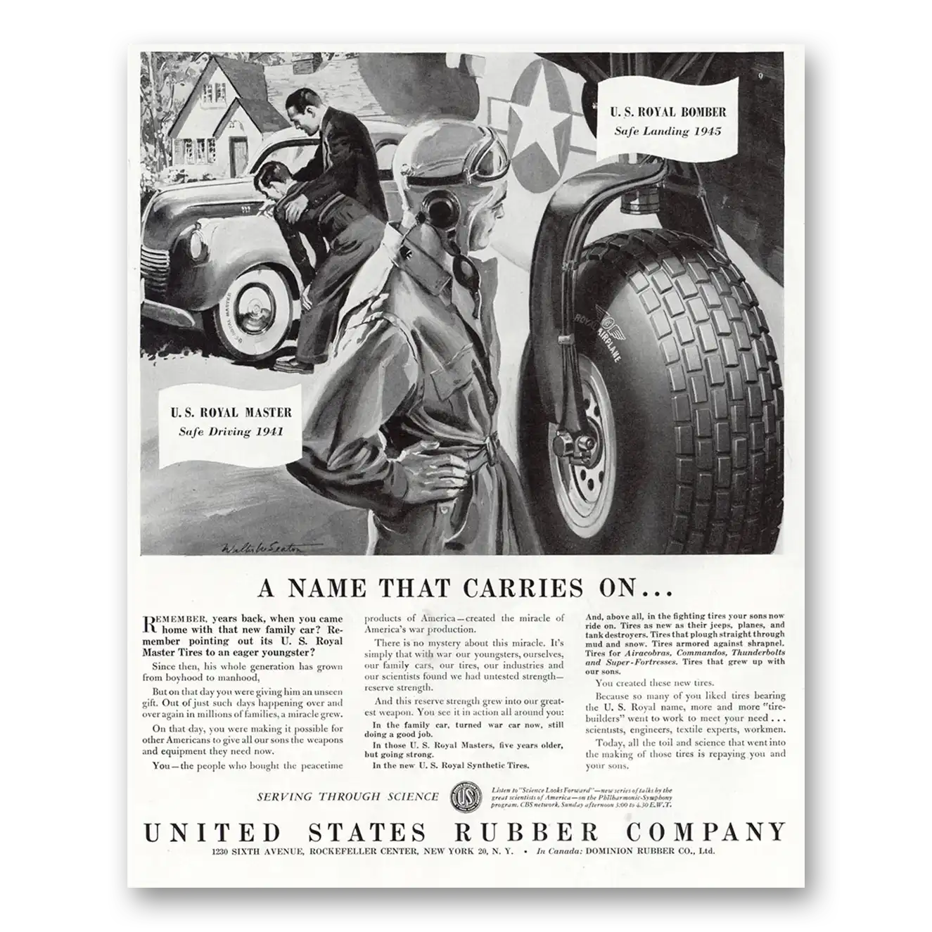 1945 US Royal Tires Bomber Royal Master Vintage Magazine Print Ad