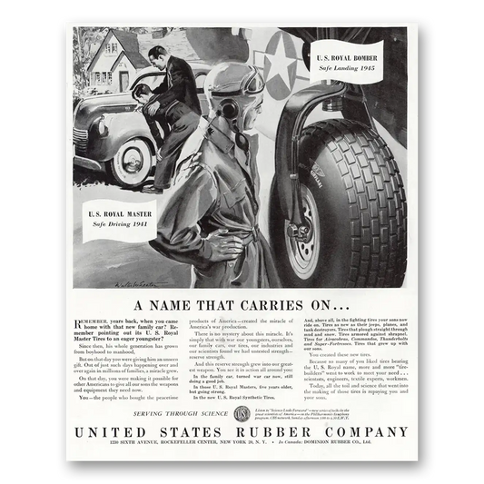 1945 US Royal Tires Bomber Royal Master Vintage Magazine Print Ad