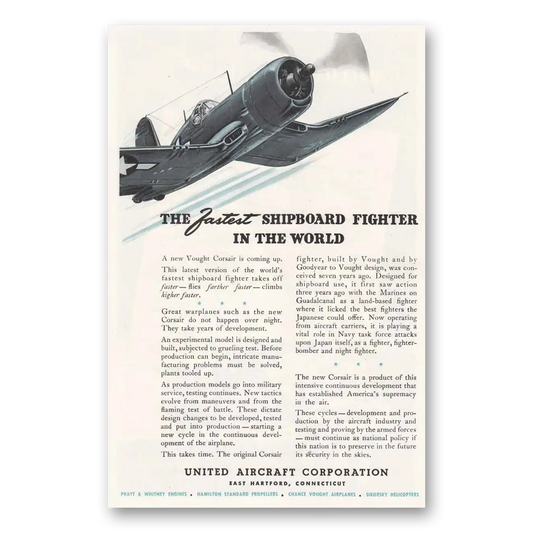 1945 United Airlines Fastest Shipboard Fighter Vintage Magazine Print Ad