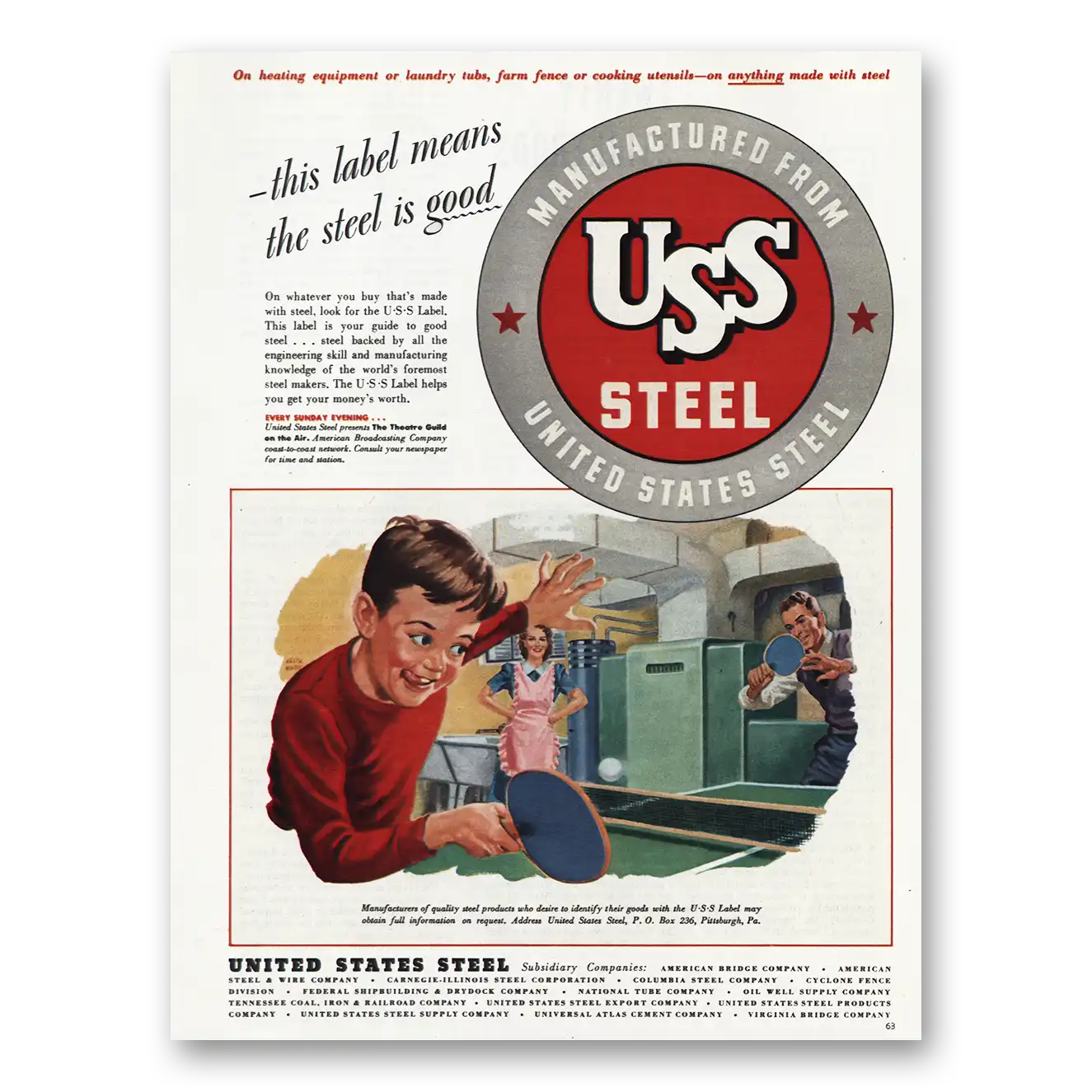 1945 United States Steel This Label Means Steel Is Good Vintage Magazine Print Ad