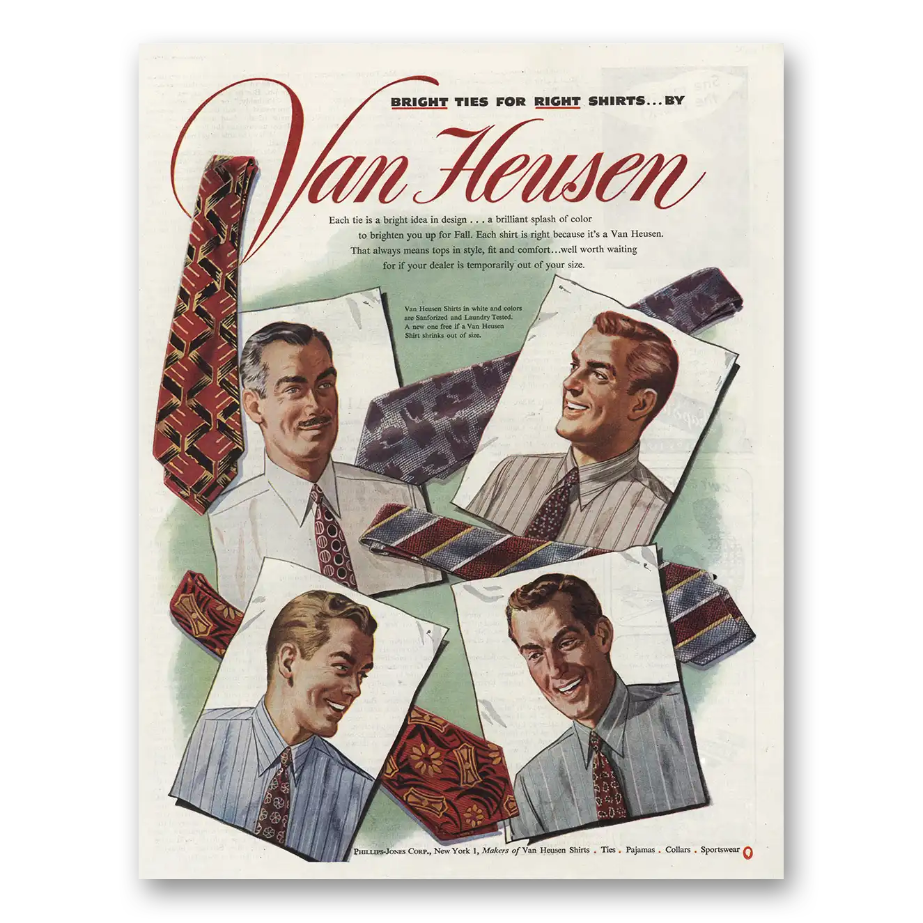 1945 Van Heusen Bright Ties Right Shirts Vintage Magazine Print Ad