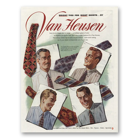 1945 Van Heusen Bright Ties Right Shirts Vintage Magazine Print Ad