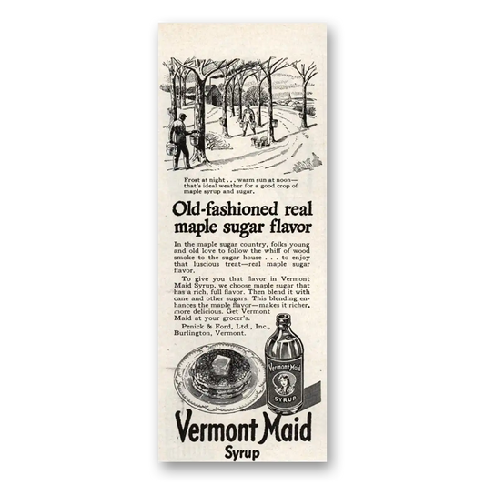 1945 Vermont Maid Syrup Real Maple Sugar Flavor Vintage Magazine Print Ad