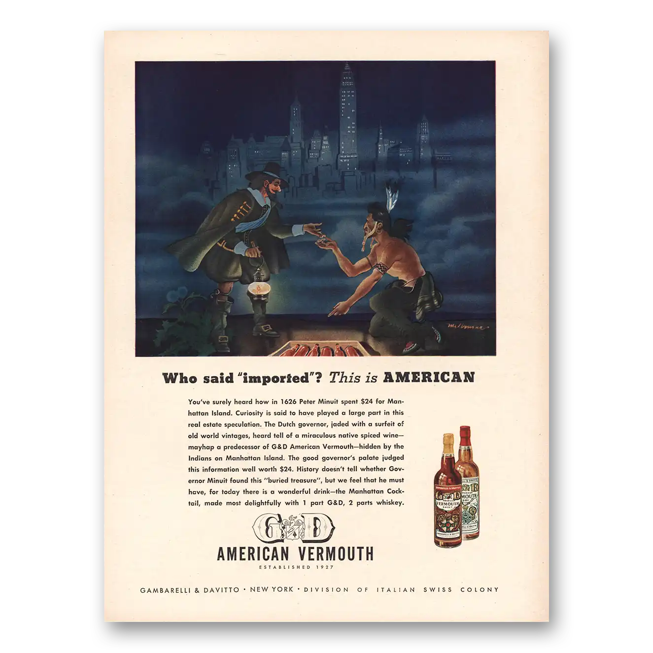 1945 G&D American Vermouth Who Said Imported Vintage Magazine Print Ad