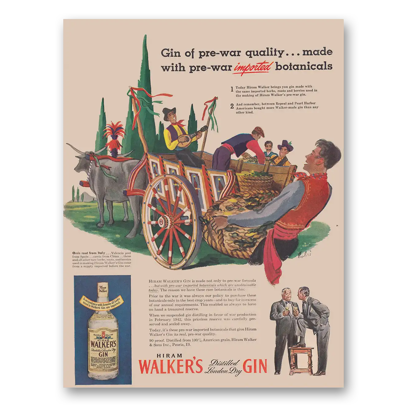 1945 Hiram Walker Pre War Imported Botanicals Vintage Magazine Print Ad