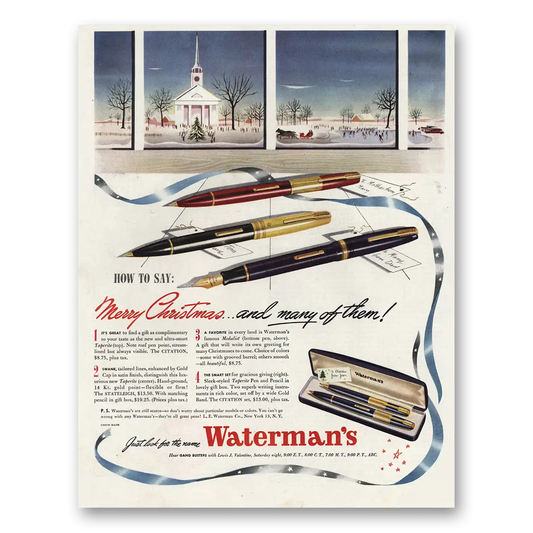 1945 Watermans Pen Merry Christmas Vintage Magazine Print Ad