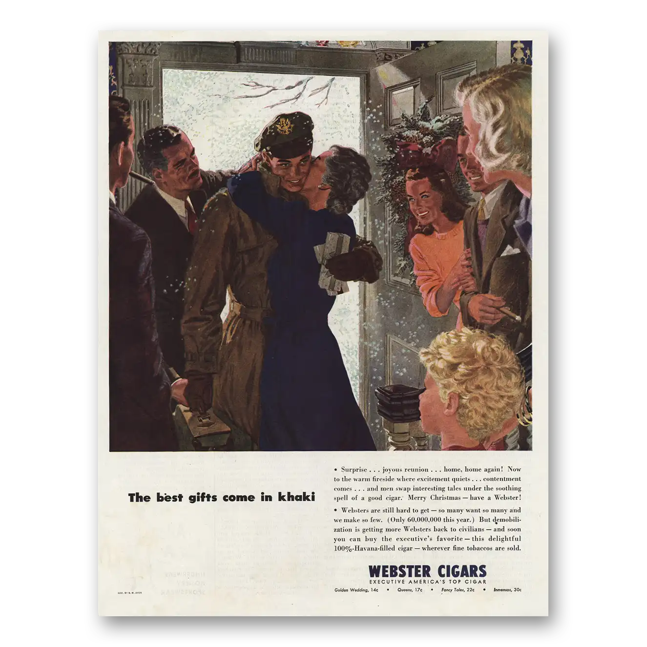 1945 Webster Cigars Best Gifts Come Back In Khaki Vintage Magazine Print Ad