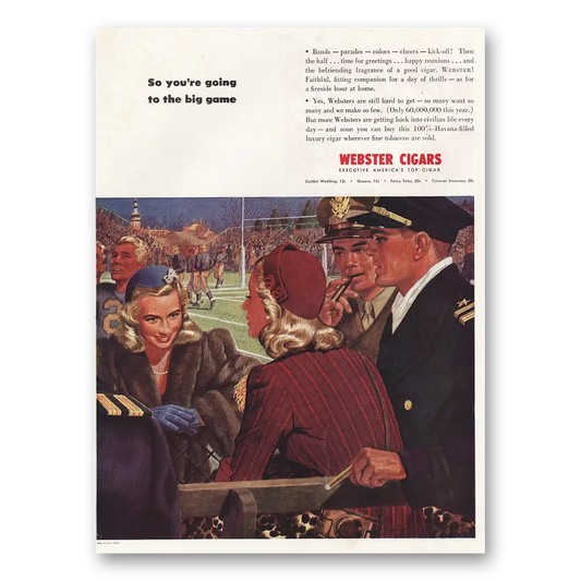 1945 Webster Cigars Going to the Big Game Vintage Magazine Print Ad