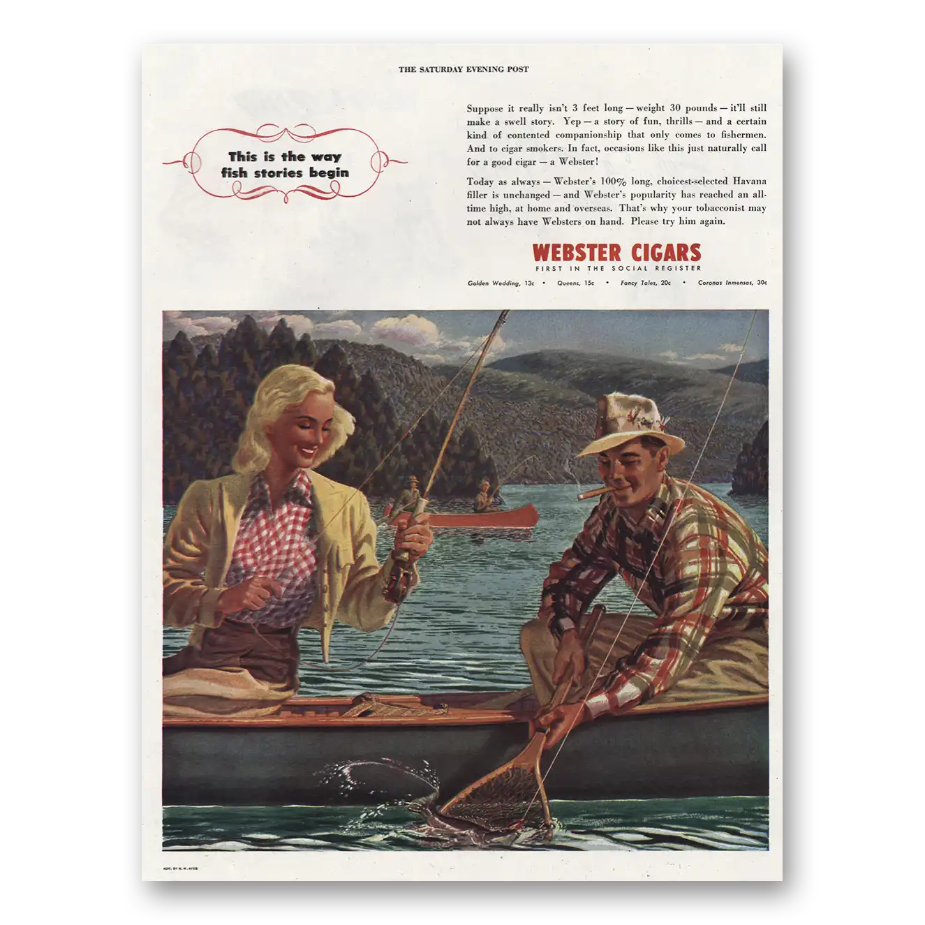 1945 Webster Cigars Way Fish Stories Begin Vintage Magazine Print Ad