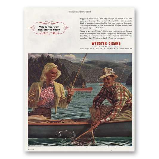 1945 Webster Cigars Way Fish Stories Begin Vintage Magazine Print Ad