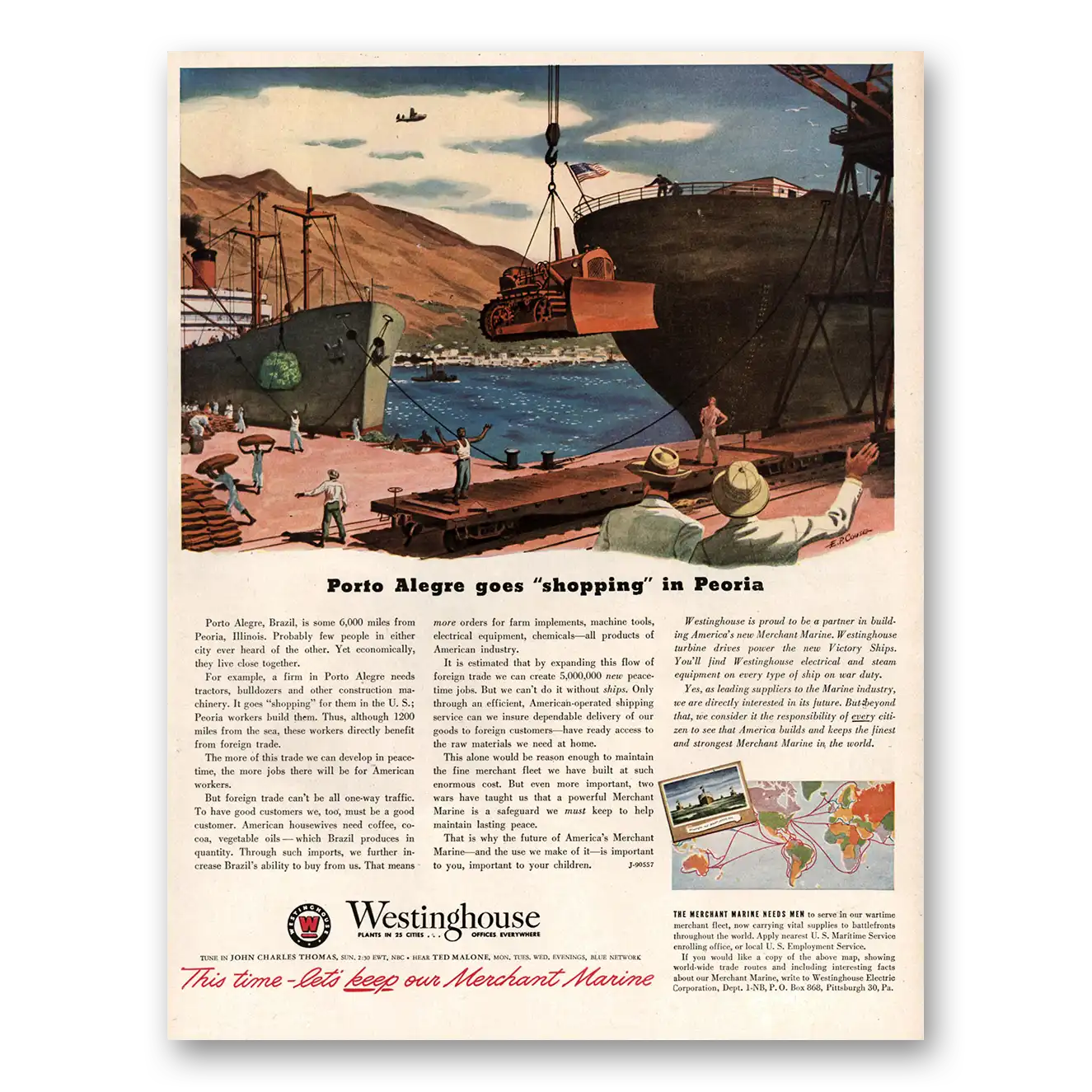 1945 Westinghouse Porto Alegre Goes Shopping In Peoria Vintage Magazine Print Ad