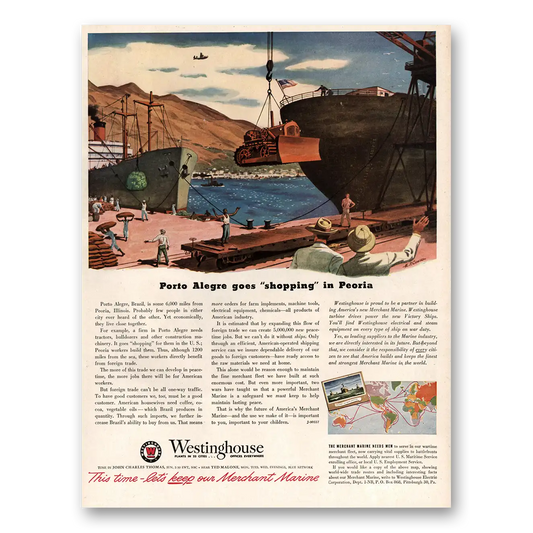 1945 Westinghouse Porto Alegre Goes Shopping In Peoria Vintage Magazine Print Ad