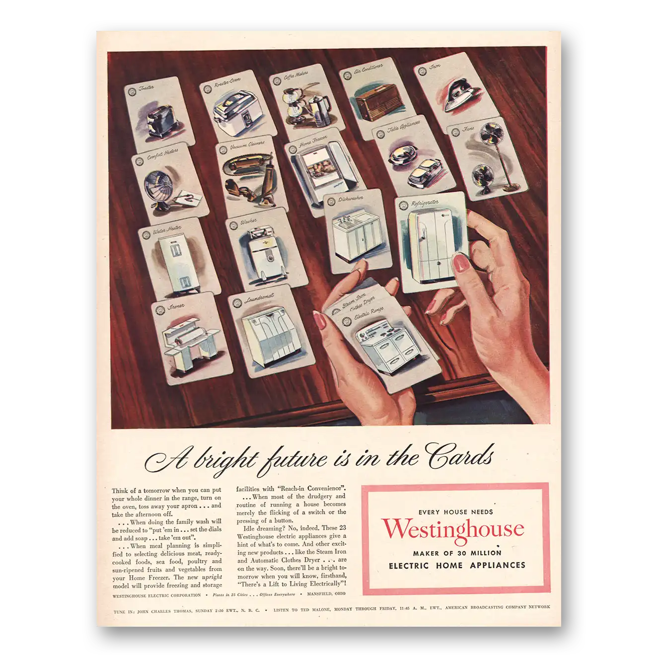 1945 Westinghouse Bright Future In Cards Vintage Magazine Print Ad