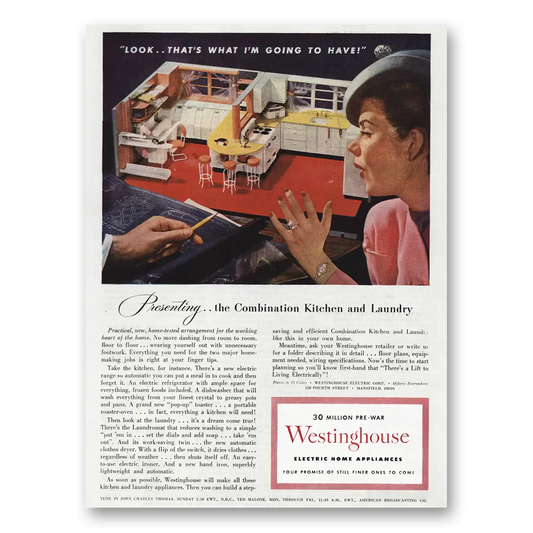 1945 Westinghouse Combination Kitchen and Laundry Vintage Magazine Print Ad