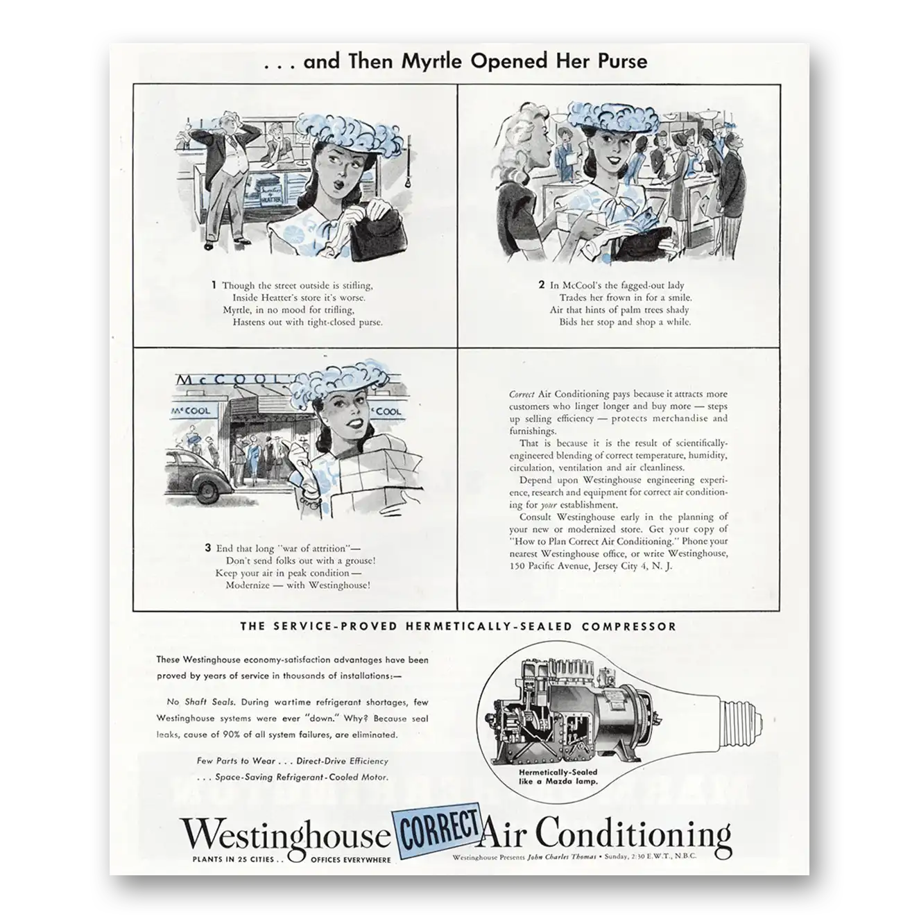 1945 Westinghouse Air Conditioner Myrtle Opened Her Purse Vintage Magazine Print Ad