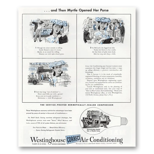 1945 Westinghouse Air Conditioner Myrtle Opened Her Purse Vintage Magazine Print Ad