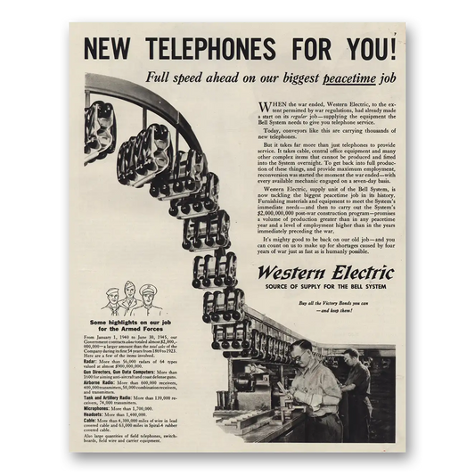 1945 Western Electric New Telephones For You Vintage Magazine Print Ad