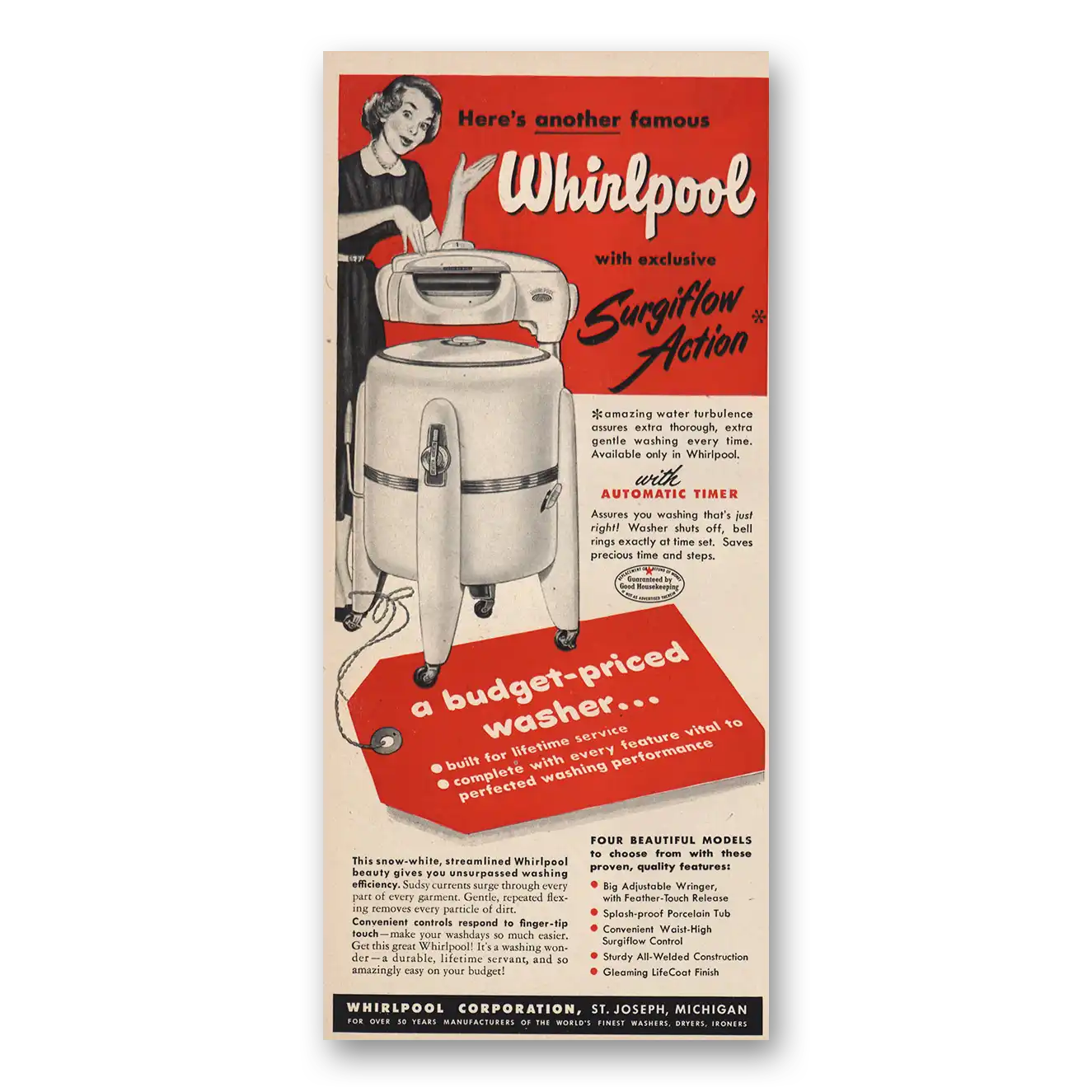 1945 Whirlpool Washer Surgiflow Action Vintage Magazine Print Ad