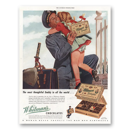 1945 Whitmans Chocolates Most Thoughtful Daddy Vintage Magazine Print Ad