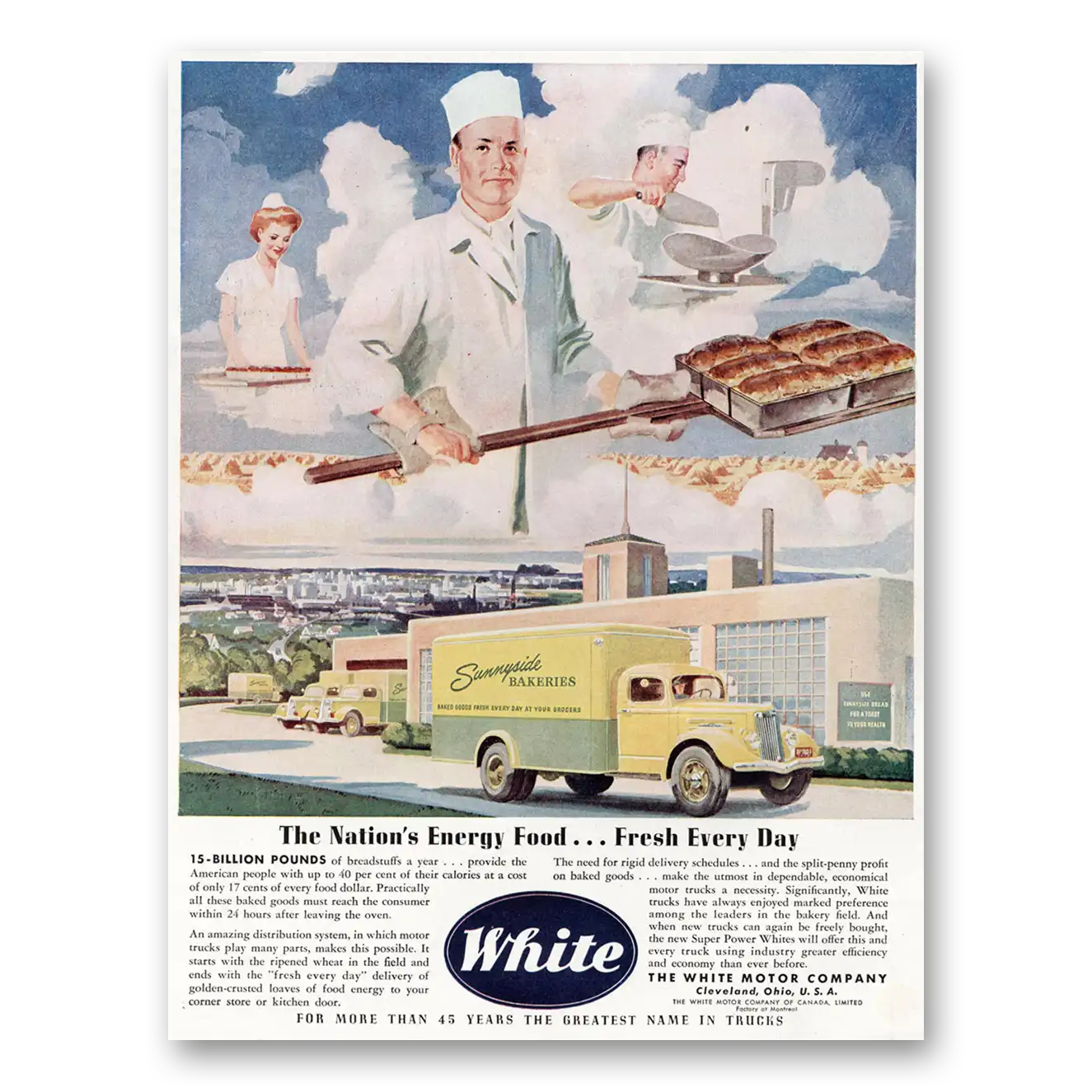 1945 White Trucks Nations Energy Food Vintage Magazine Print Ad