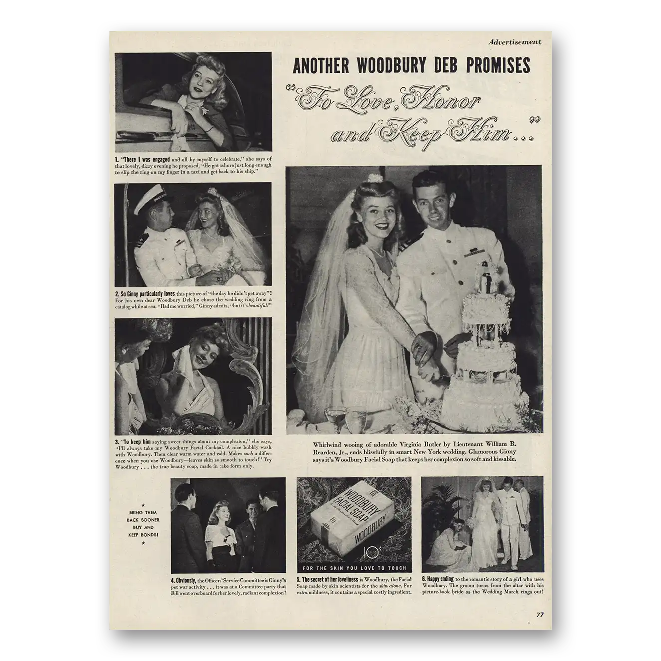 1945 Woodbury Facial Soap Virginia Butler and William Rearden Vintage Magazine Print Ad