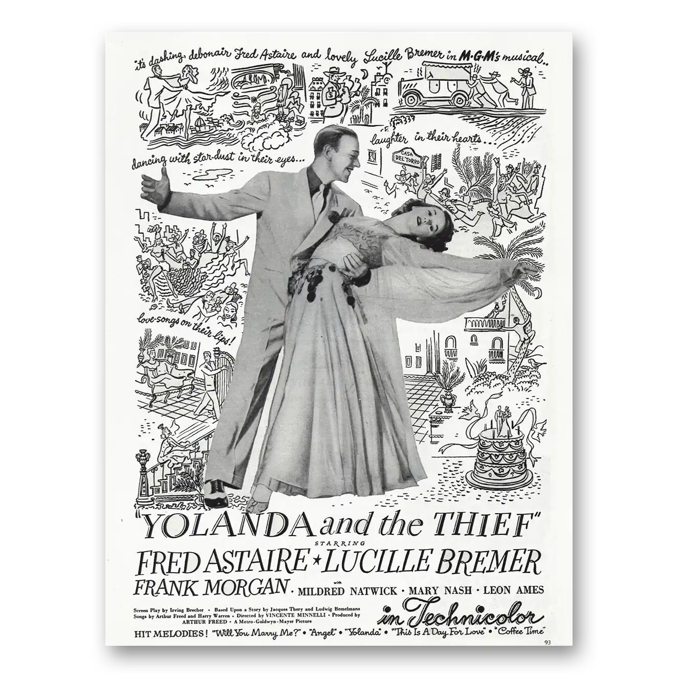 1945 Yolanda and the Thief Promo Fred Astaire and Lucille Bremer Vintage Magazine Print Ad