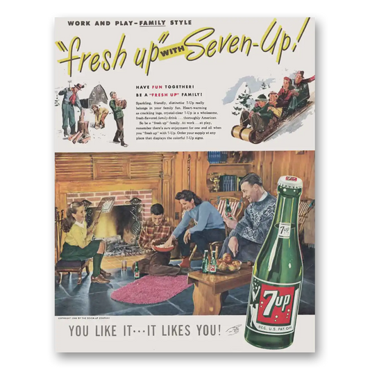 1946 7Up Fresh Up with Seven Up Play Family Style Vintage Magazine Print Ad