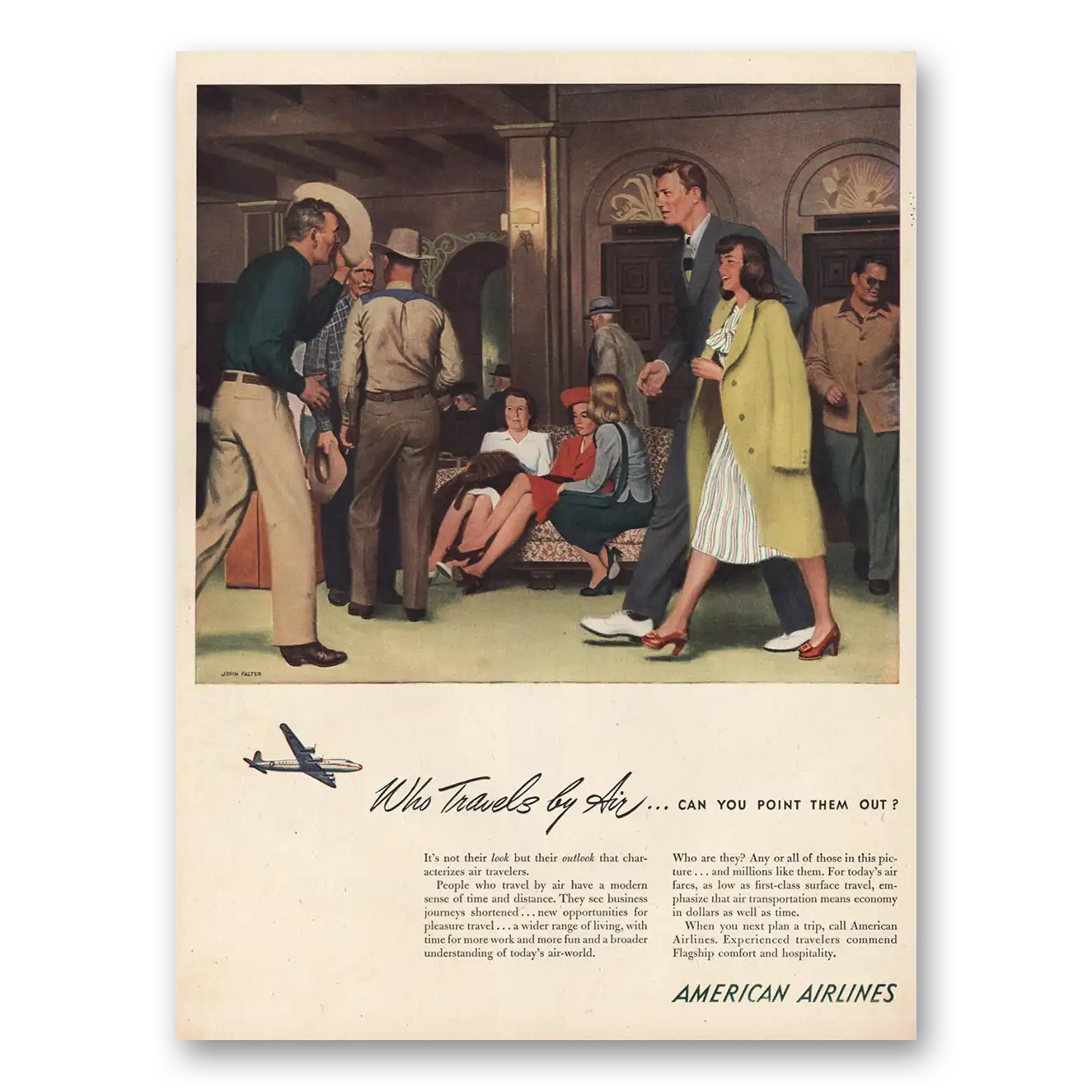 1946 American Airlines Who Travels By Air Vintage Magazine Print Ad